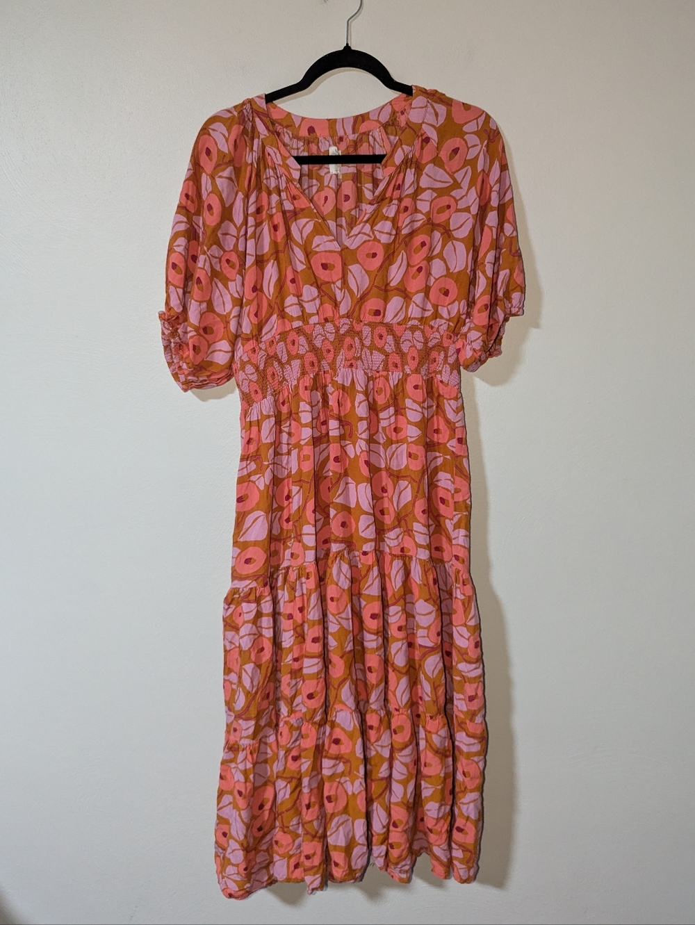 L Citrus Brand Vibrant Print Smocked Waist Maxi Dress